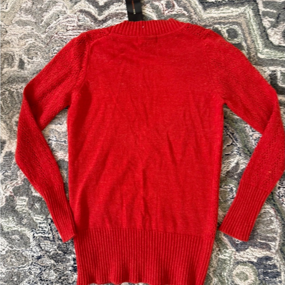 BCBG Max Azaria Burnt Orange Deep V Neck Sweater Tunic Wool Angora Large NWT - Picture 9 of 9